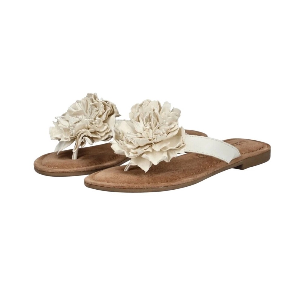 Lazamani Flower Applique Thong Cream Sandals 38 US 7.5